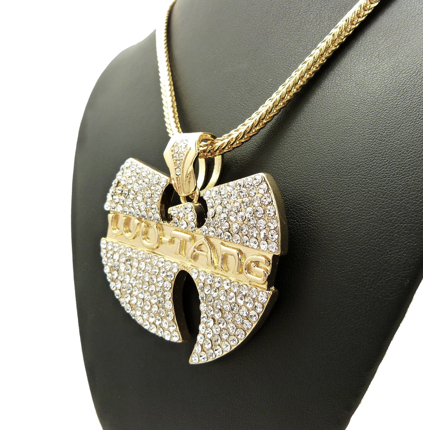 Iced Gold Plated Cubic Zirconia Alloy WU TANG & 18″ ~ 36″ Franco Chain Necklace
