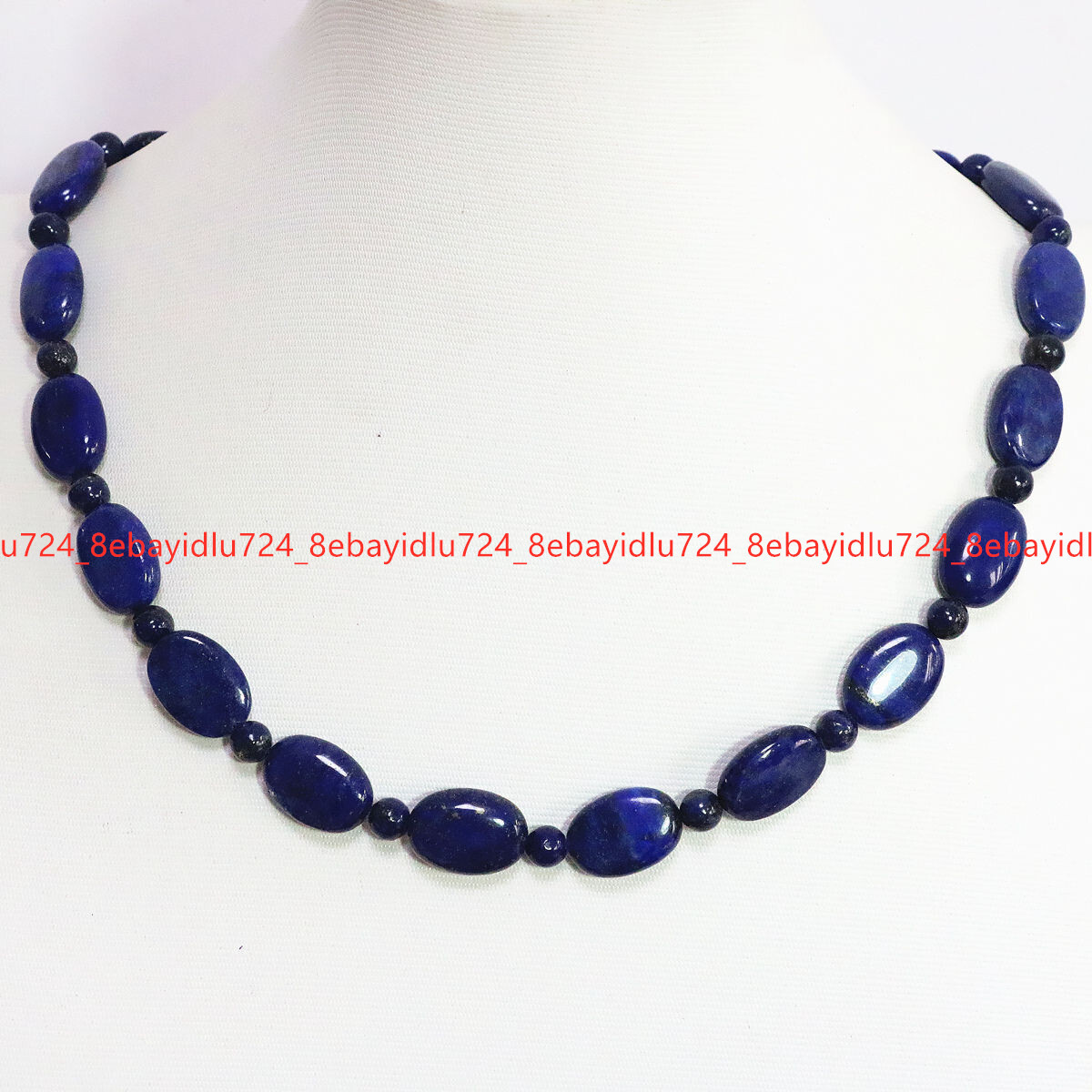 Natural 13x18mm Oval &6mm Round Blue Lapis Lazuli Gemstone Beads Necklace