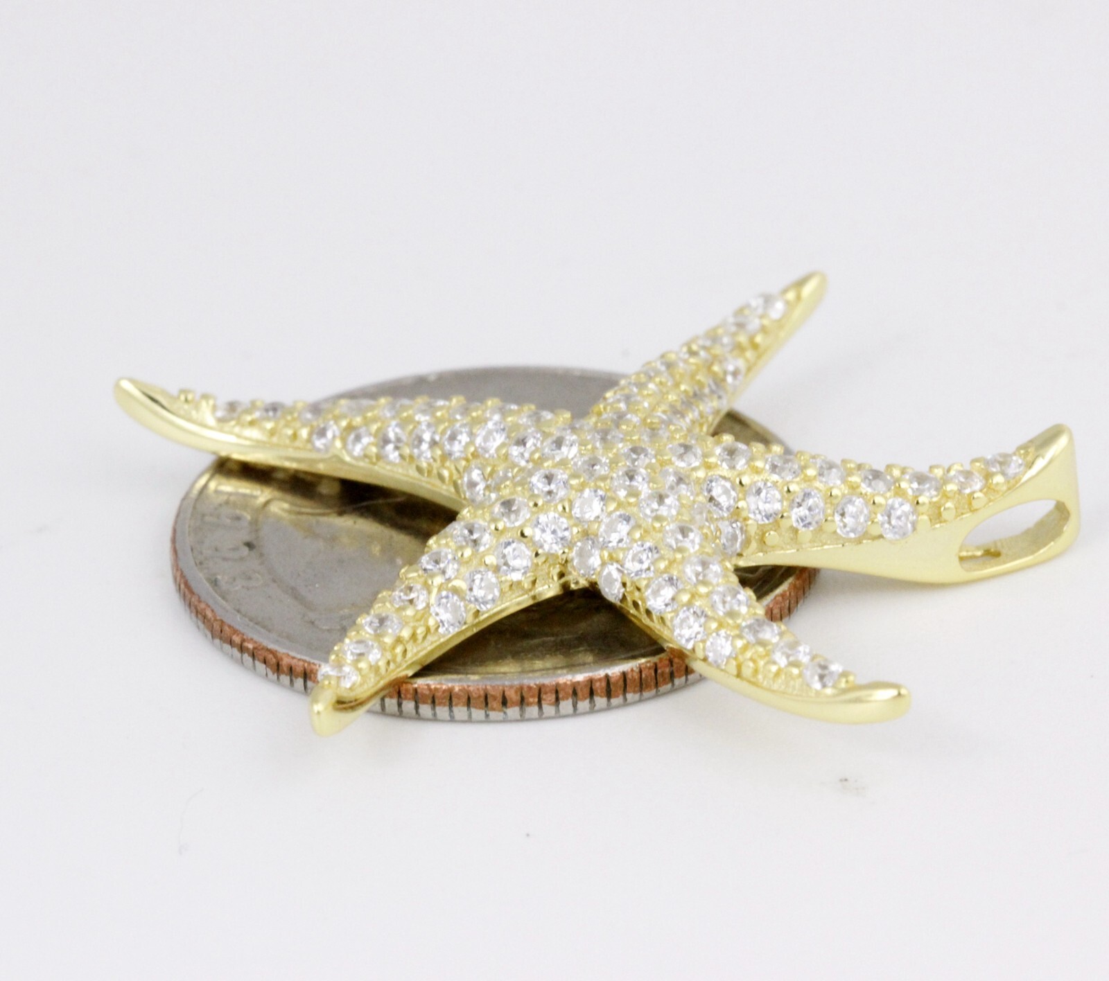 Women Solid 925 Sterling Silver 32mm CZ Sparkling Big Starfish Pendant Lead Free