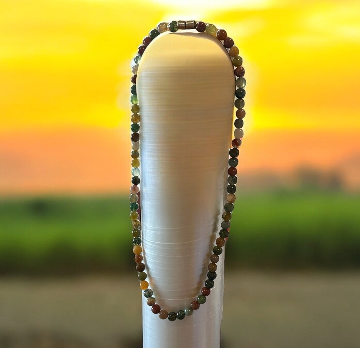 Fashion Magnetic Necklace Choker Round Beads Boho Natural Color Health Care 8”