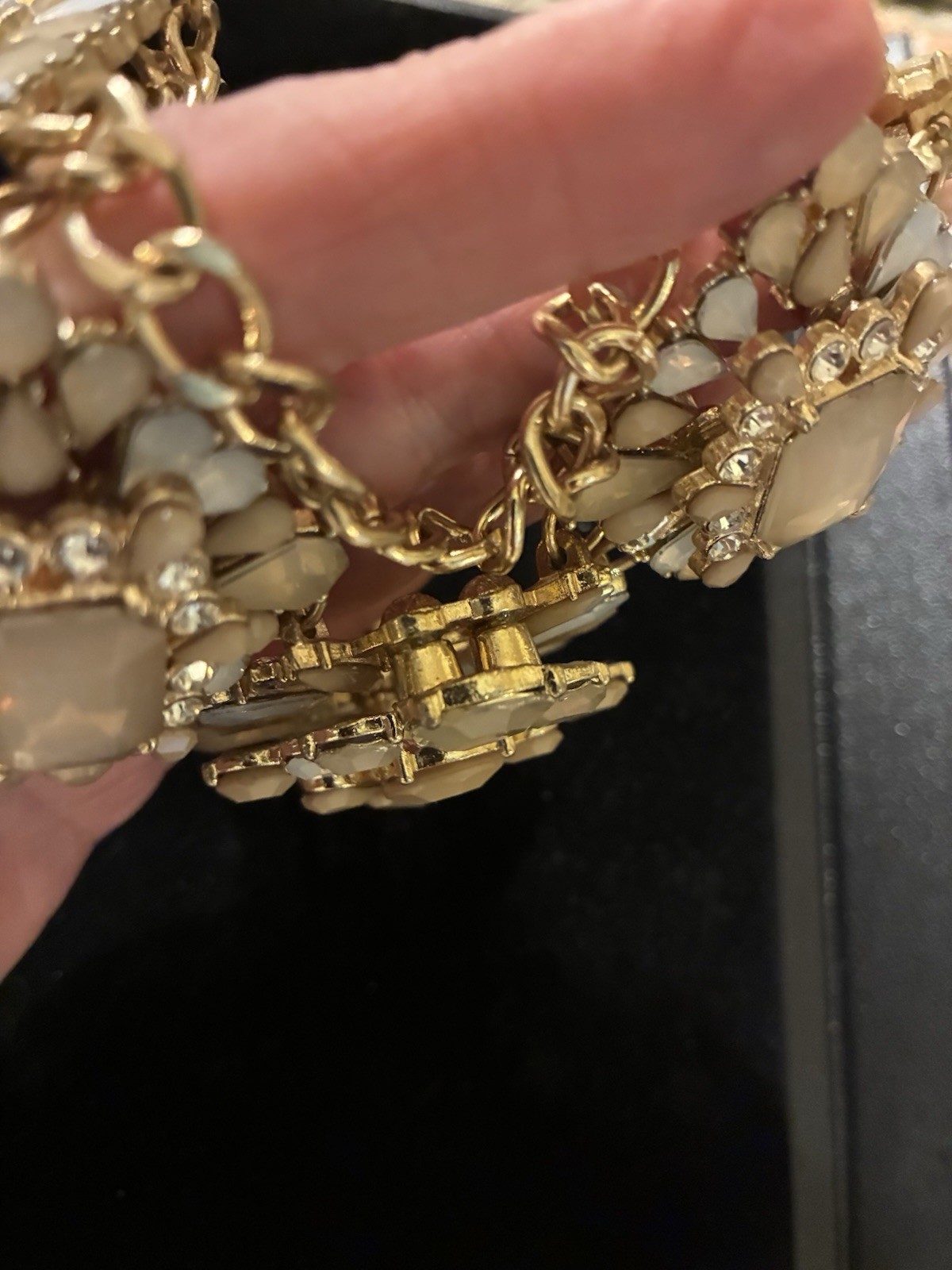 J Crew Cream Floral Cluster Statement Necklace Gold Tone Bib Necklace Rhinestone