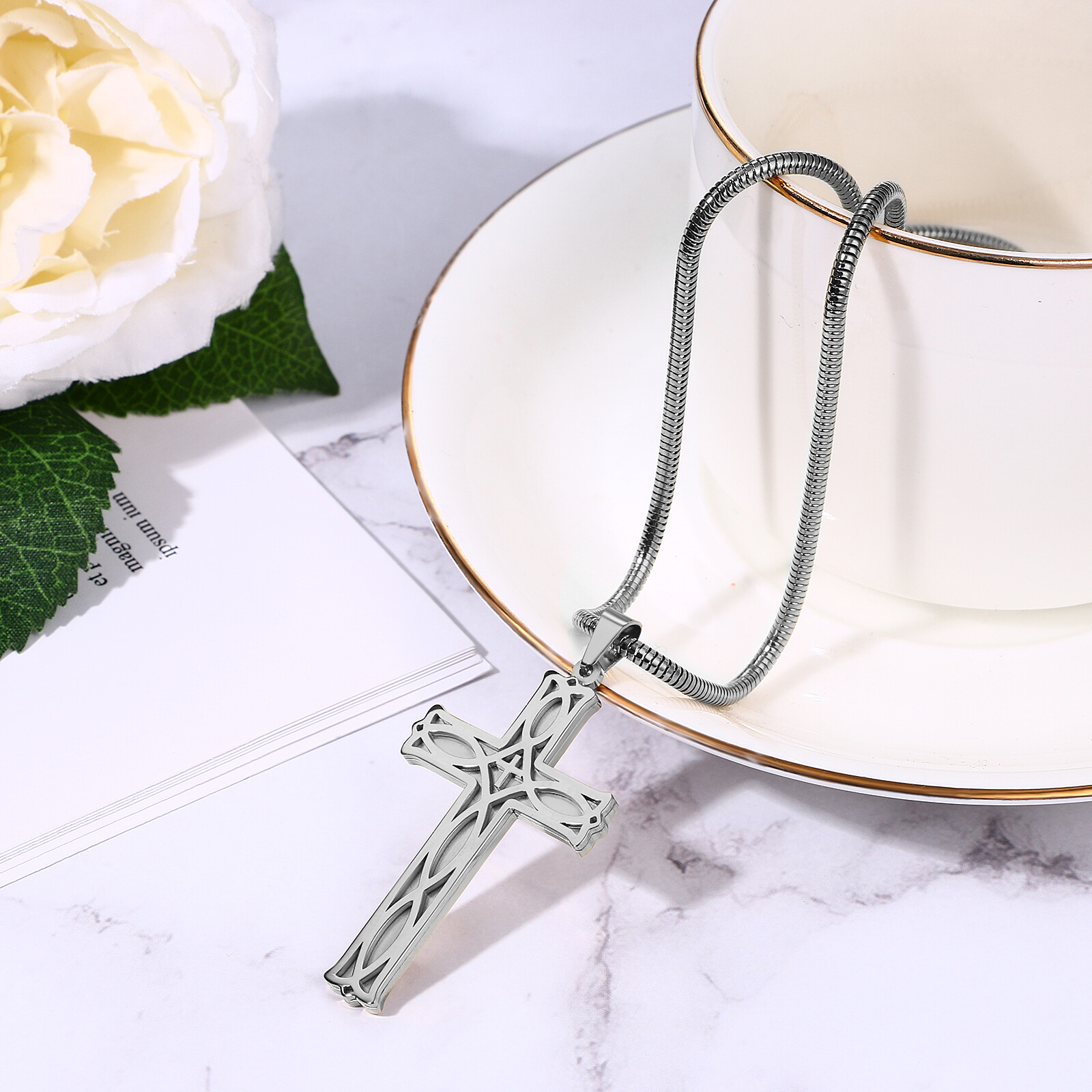 Mens Boys Celtic Knot Cross Crucifix Stainless Steel Pendant Necklace Chain 22in