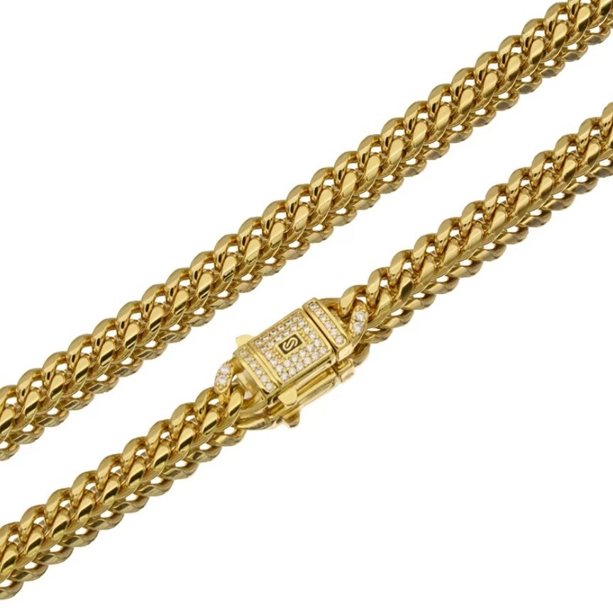 Stainless Steel 14k Gold Plated Miami Hip Hop Cuban Link Chain Necklace Bracelet