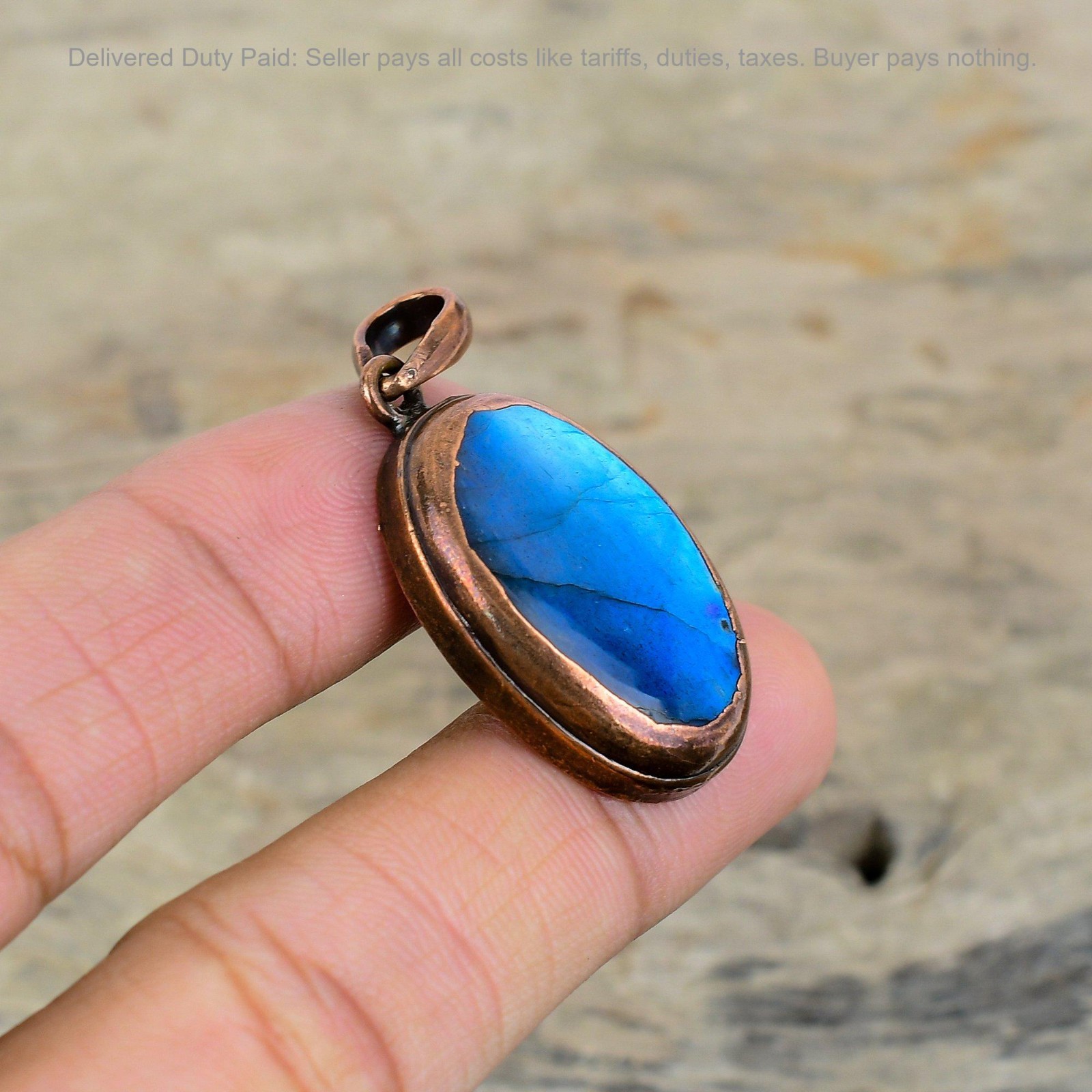 Black Friday Sale Copper Oval Natural Labradorite Ethnic Electroformed Pendant