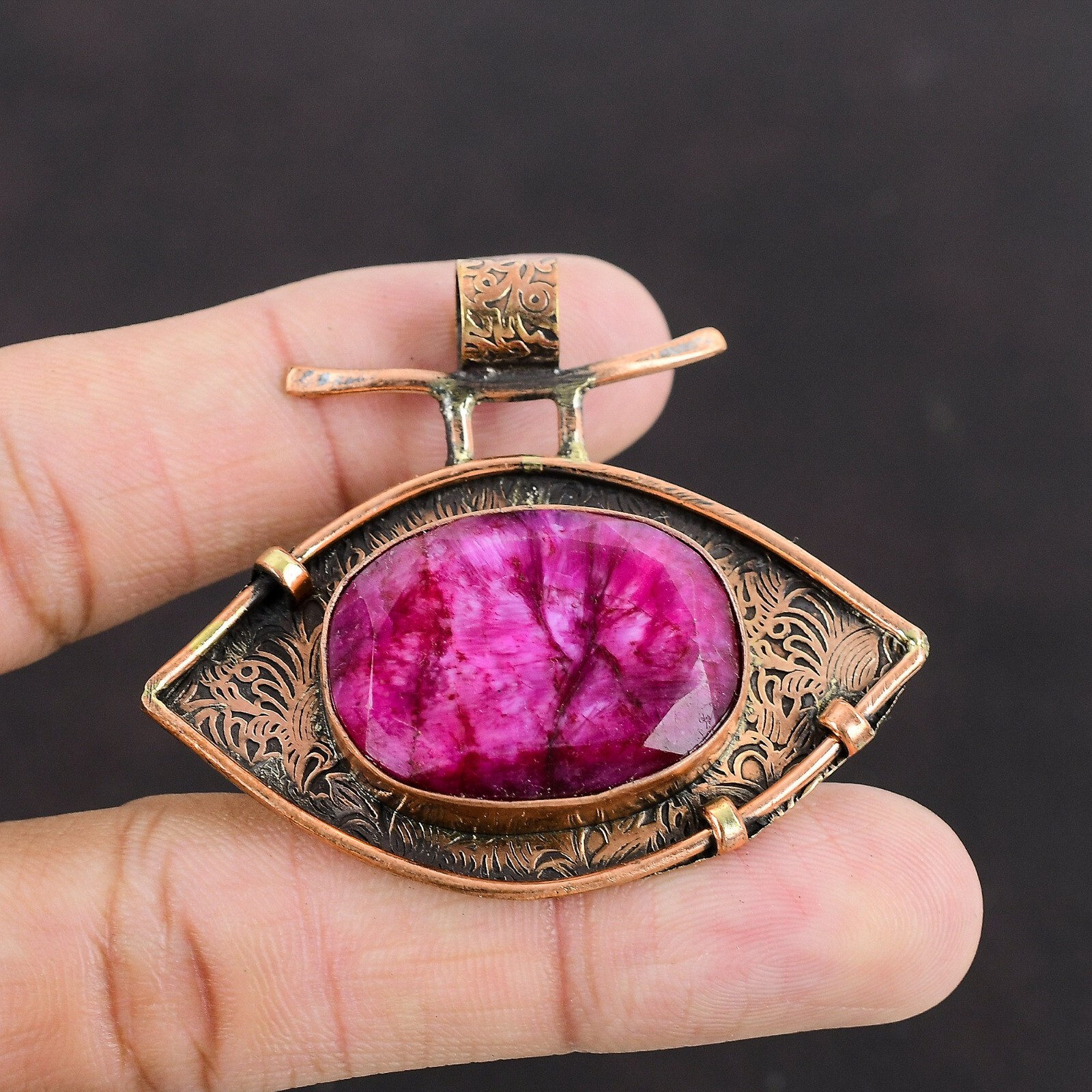 Valentines Deal Copper Oval Natural Kashmir Rubi Daughter Unique Pendant Jewelry