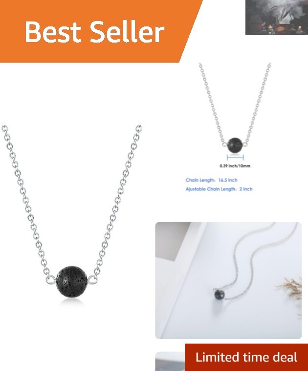 Stylish Lava Rock Aromatherapy Pendant Necklace in Silver and Black Design