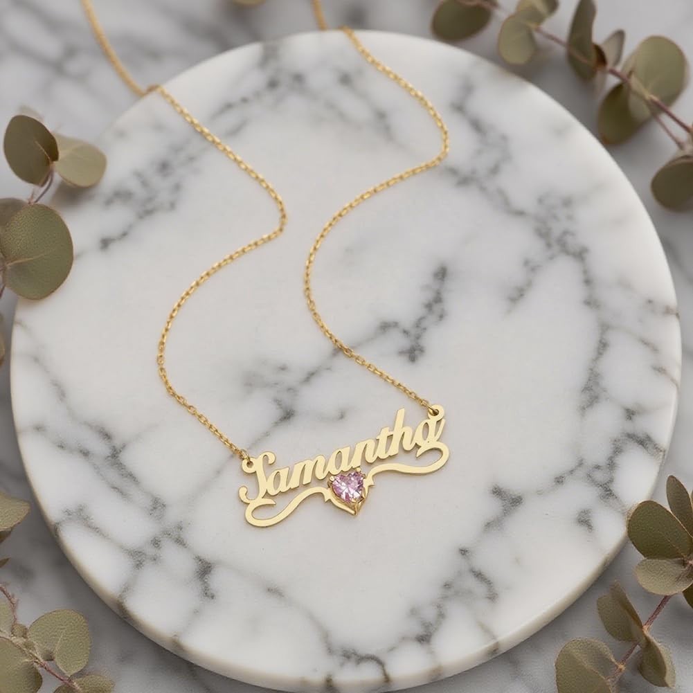 Personalized Birthstone Heart Name Necklace for Women Custom Made Any Names