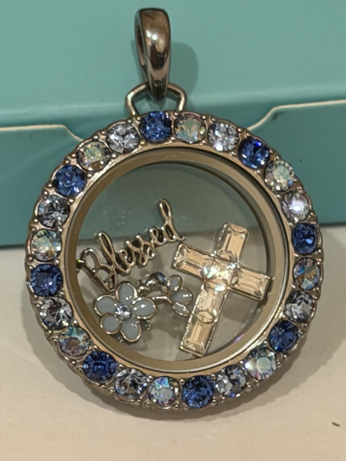 Origami Owl Medium Blue Crystal Locket