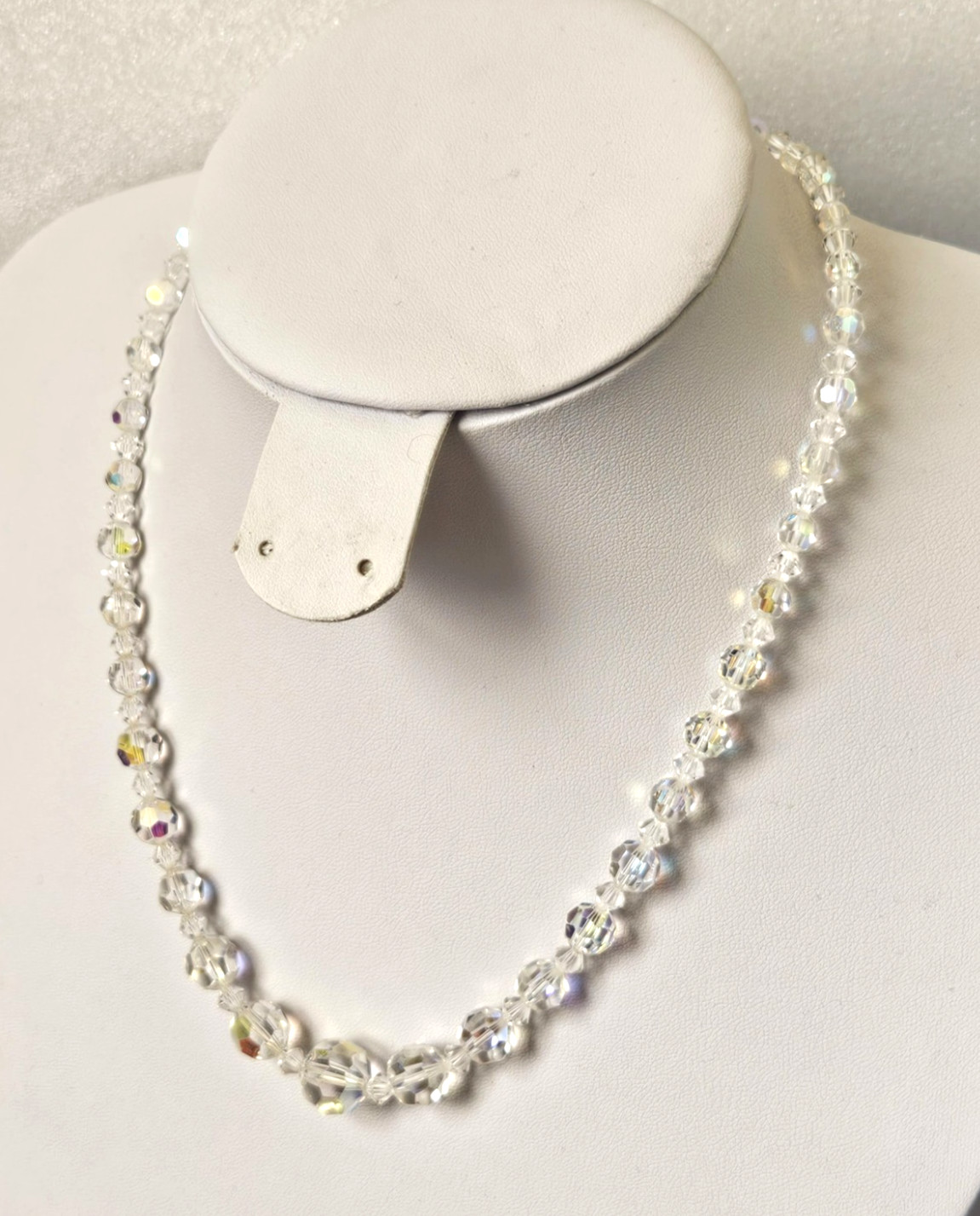 Vintage Aurora Borealis Crystal Choker Necklace with a AB Rhinestone Clasp 46cm