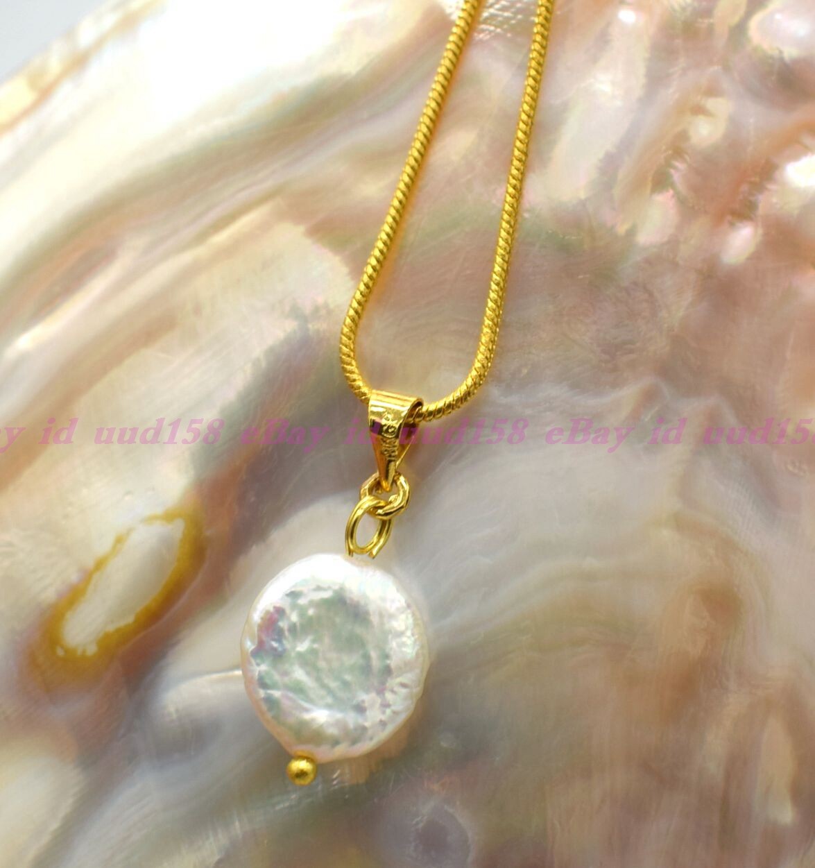 Freshwater 12-13mm Baroque Coin Pearl Pendant Necklace Jewelry Flawless Chain