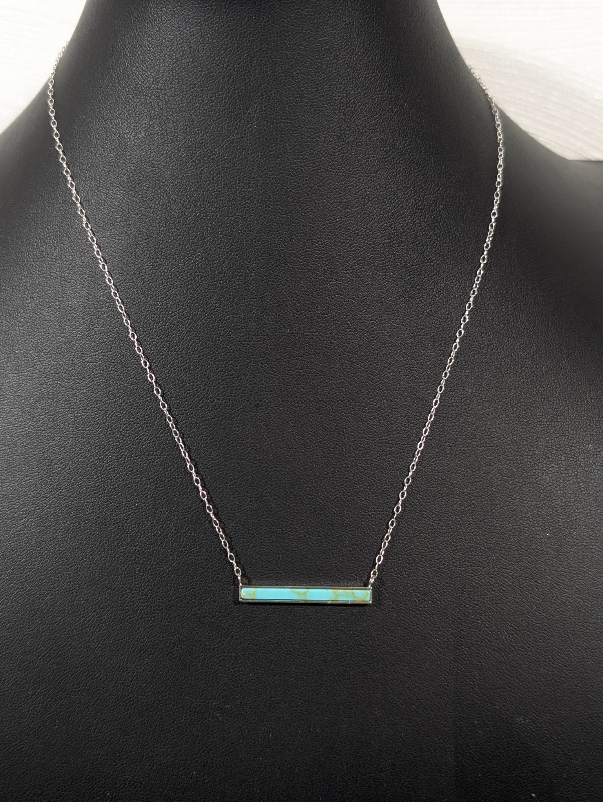 Beachy Boho Coastal Chic Faux Turquoise Bar Chain Necklace Silver Tone 18 in