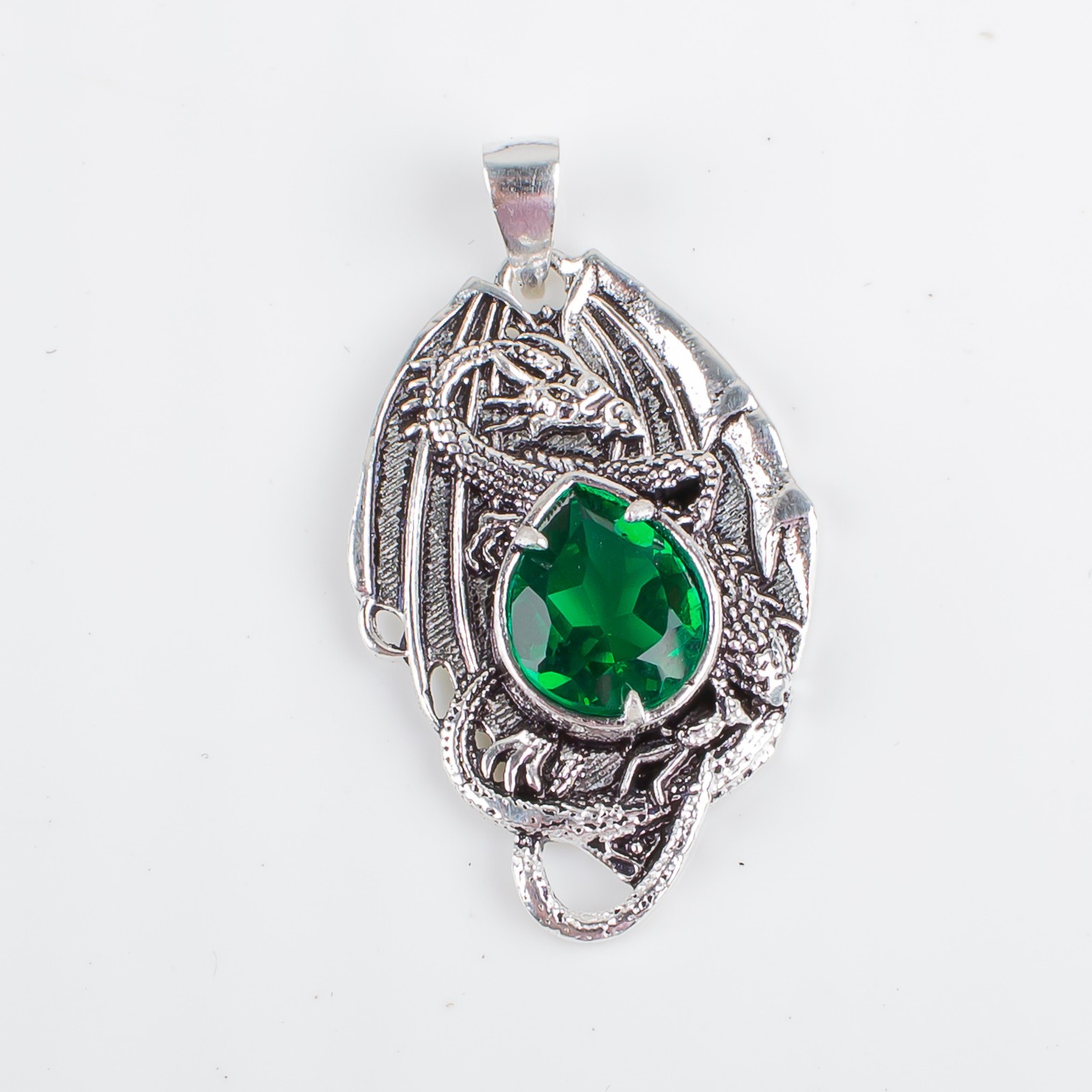 Pear Green Emerald Gemstone Luxury Vintage Pendant Jewelry 925 Sterling Silver