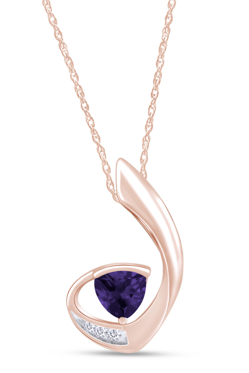 Trillion Cut Simulated Alexandrite Fashion Pendant Necklace 14K Rose Gold Plated