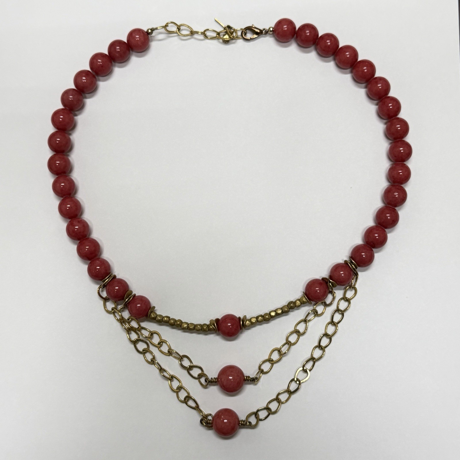 Minu Jewels Necklace With Pink Quartz Beads & Layered Gold Plated Chains.