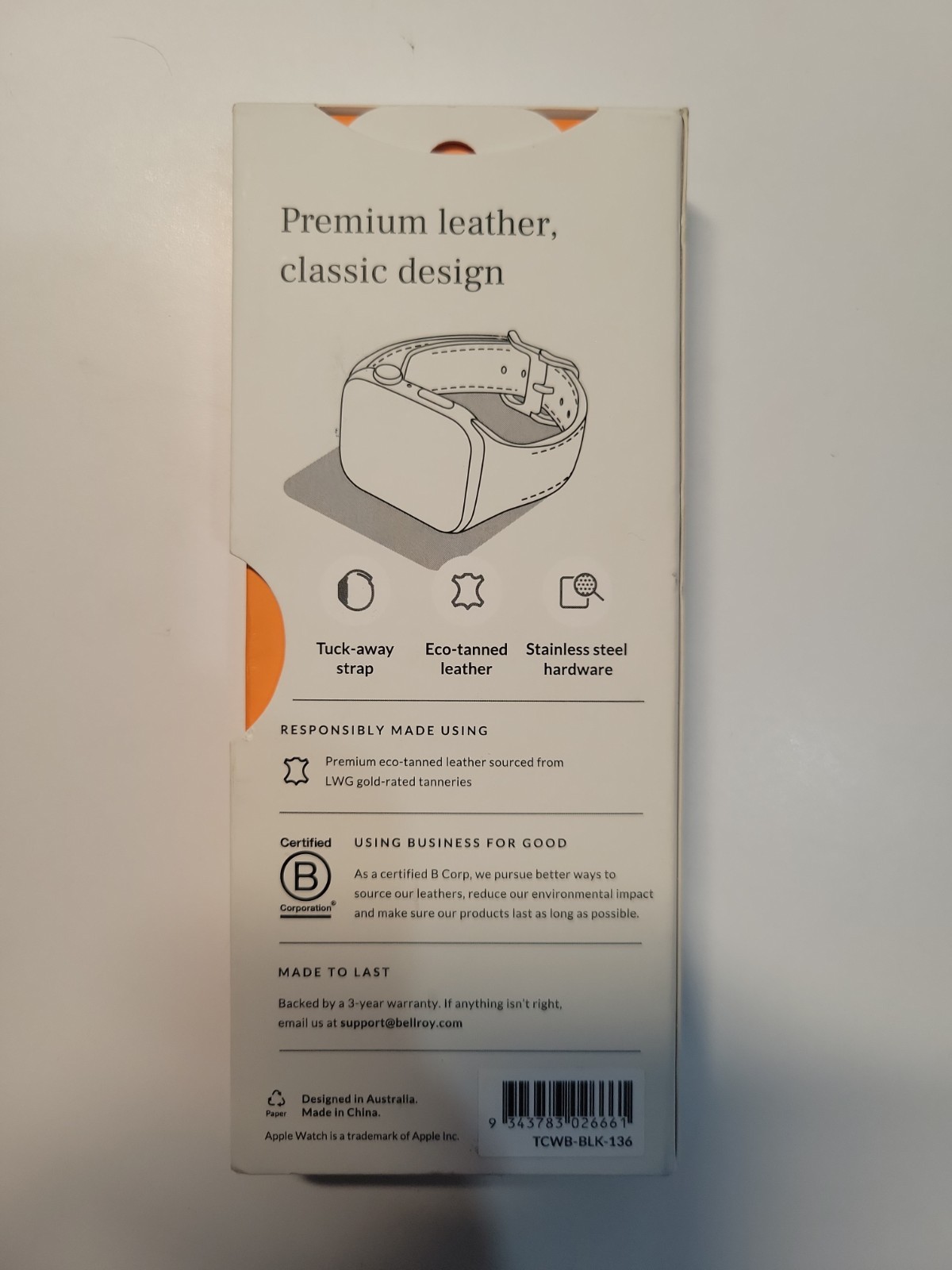 Apple Watch Strap 44-49mm Classic Band Terracotta Bellroy TCWB-BLK 136