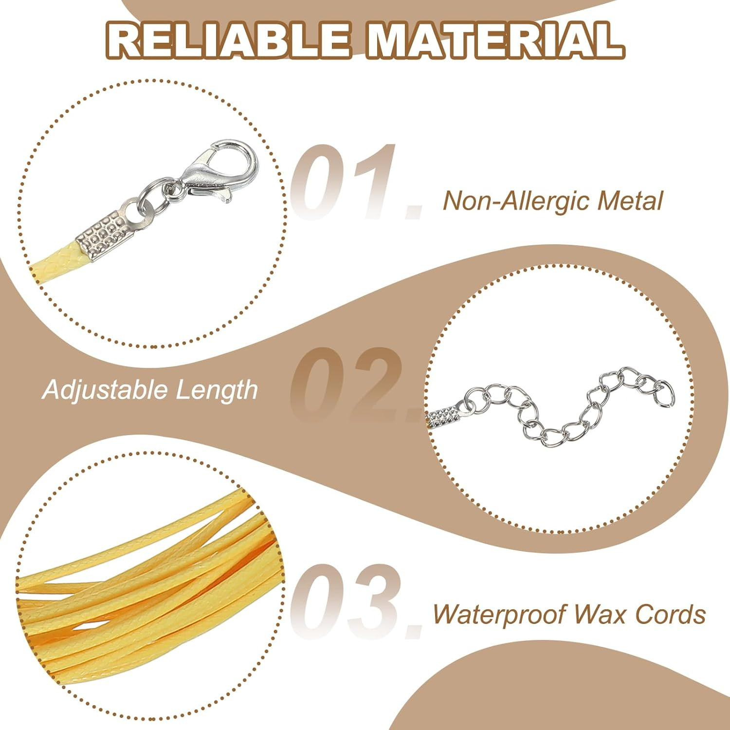 16″X0.06″ Necklace Cord, 20 Pcs Waxed Leather Necklace String Rope Bulk with Cla