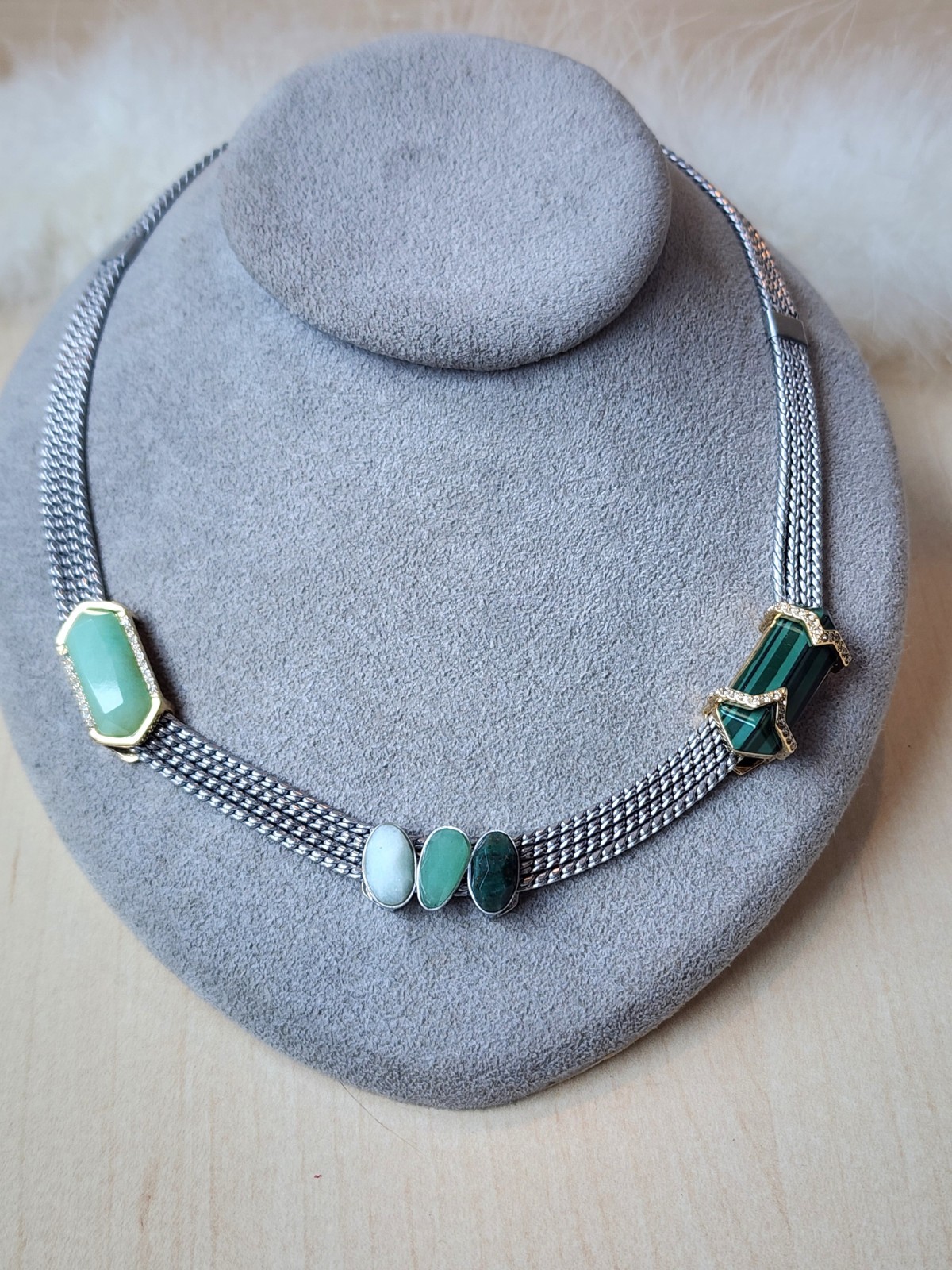💎 Designer Green Semi-Precious Malachite Slider Charm Necklace – Key Marking