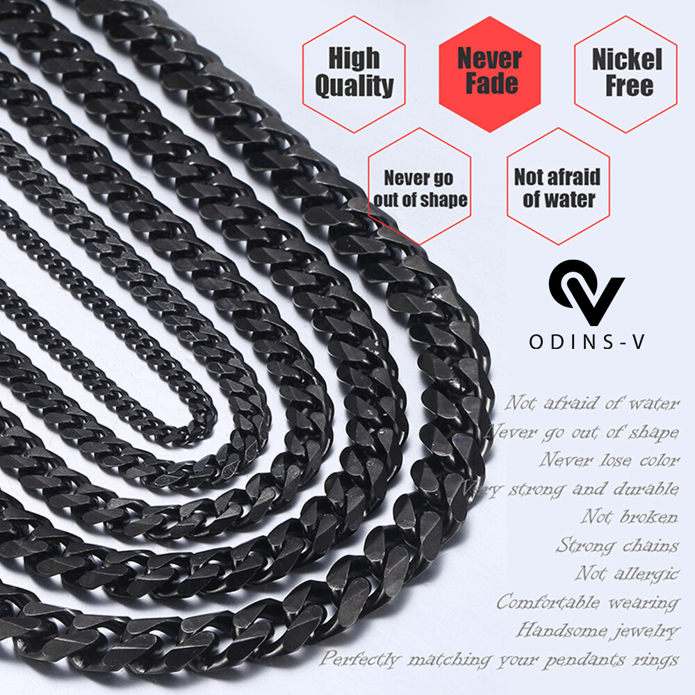 Mens Womens Chain Silver Gold Black Cuban Link Necklace 3mm 5mm 7mm 9mm 11mm 15m