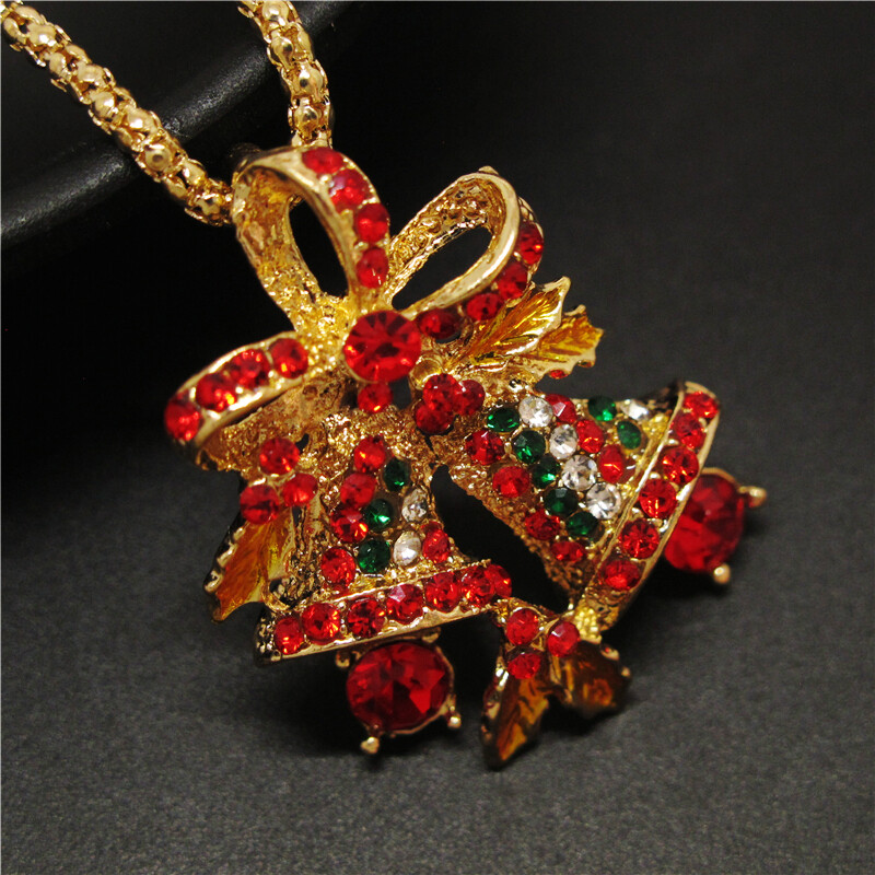 New Fashion Women Lovely Red Bling Christmas Bell Pendant Chain Necklace