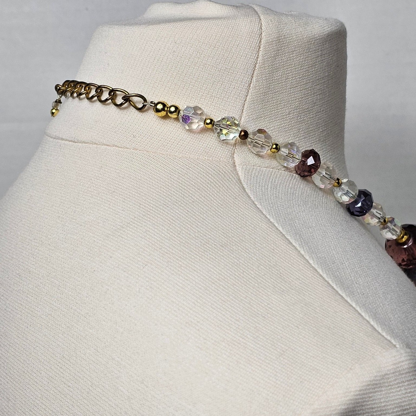 Vintage Faceted Glass Crystal Bead Necklace Purple Pink AB Coated Clear 18-20 in