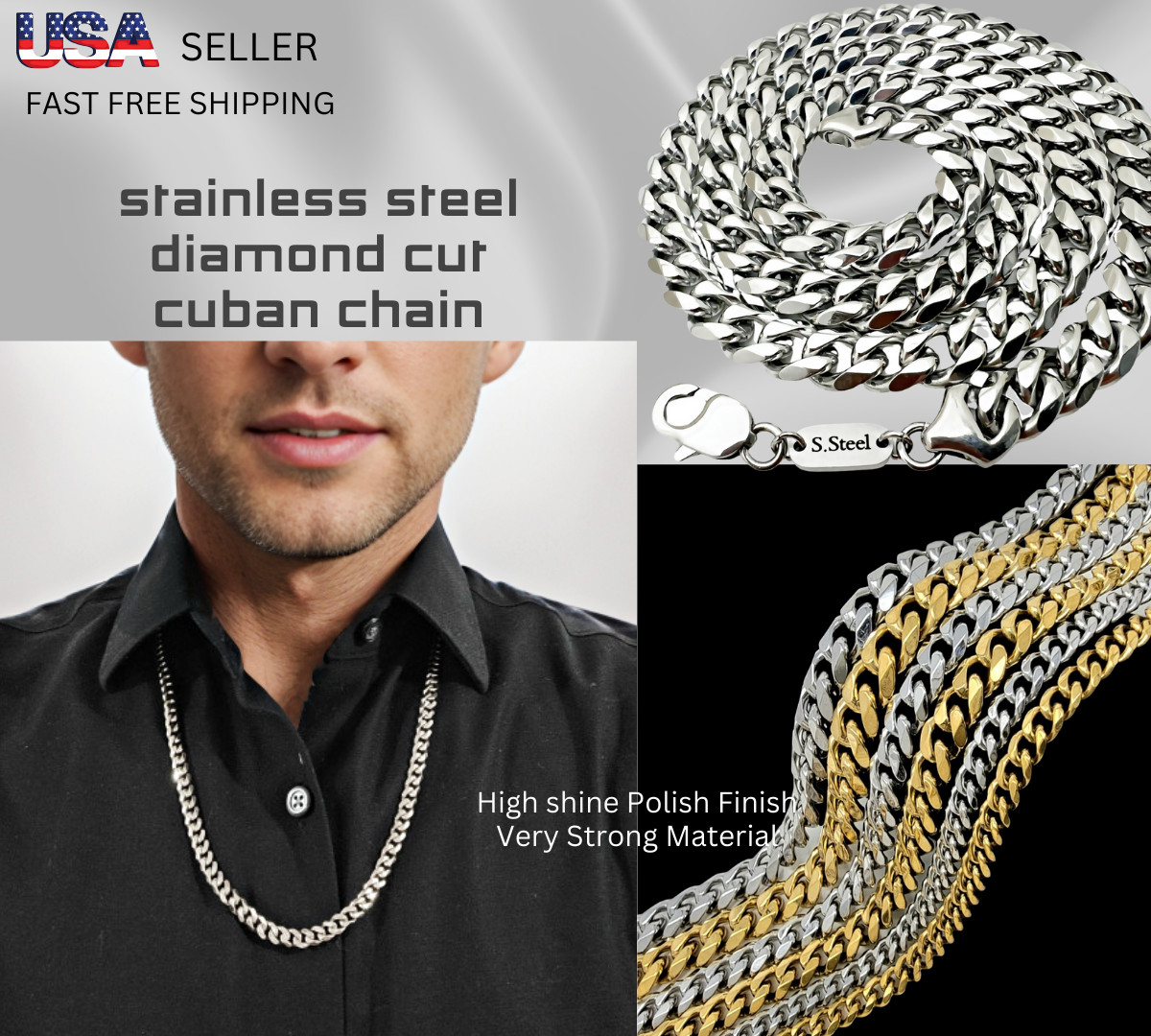 Stainless Steel Figaro Chain 5mm, 7mm 16″,18″,20″, 24″ Necklace for Men & Women