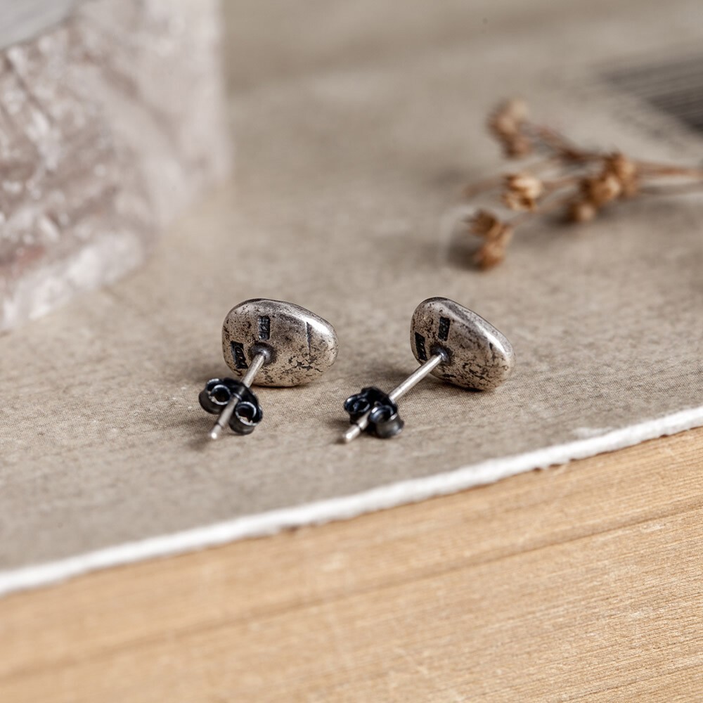 Coffee Bean Post Earrings Gothic Punk Rock Biker Eard Studs 925 Sterling Silver