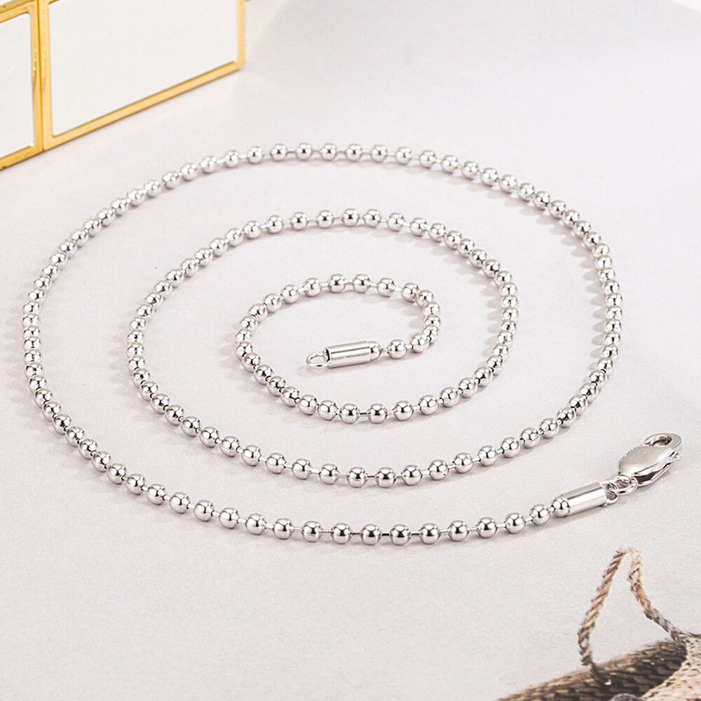 Real 925 Sterling Silver 2.3mm 18″-28″ Ball Bead Chain Necklace for Women & Men