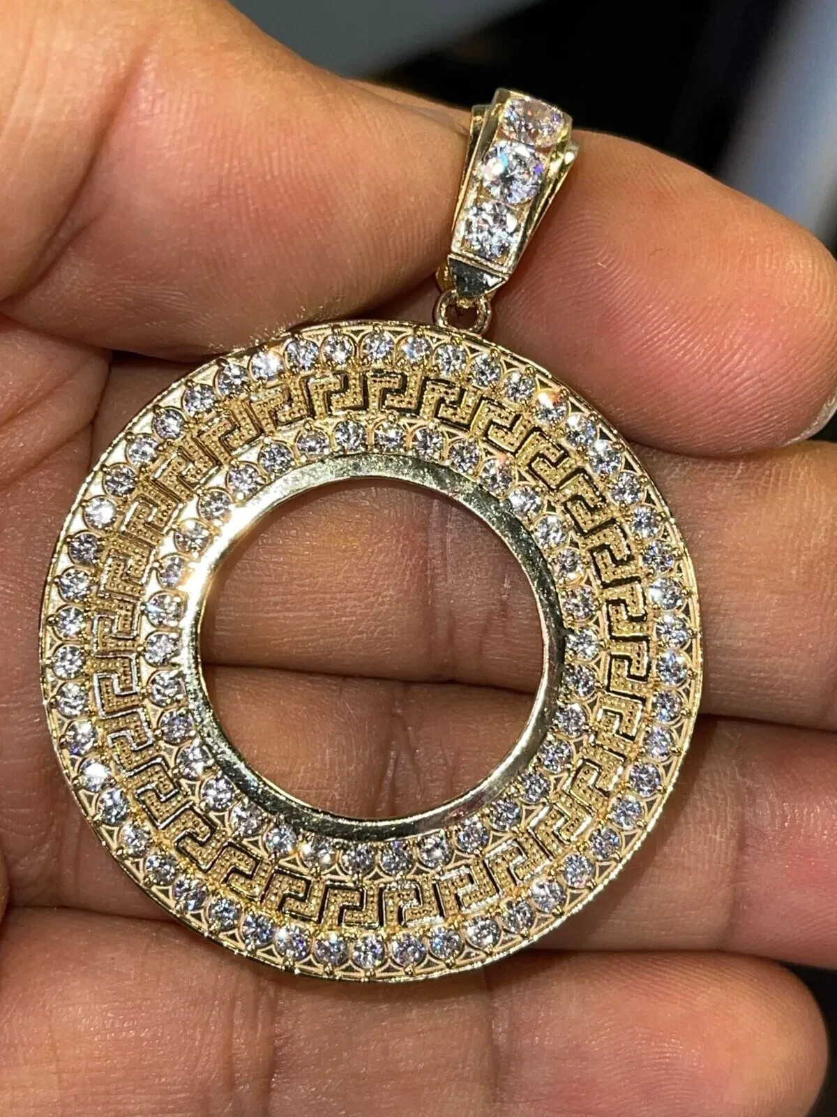 For 10 Peso Coin 11.5g 14k Yellow Gold Bezel Greek Key Bizel Moneda Cubic Zarcon