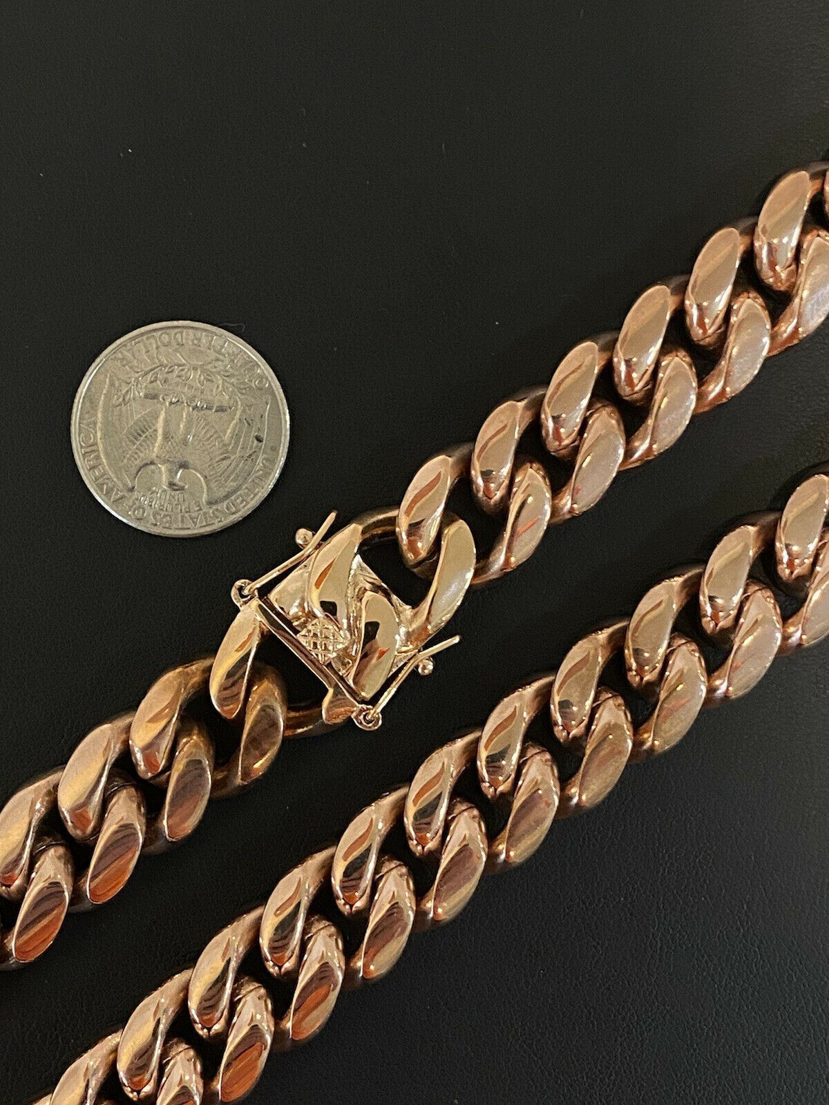 16mm 18″ Mens Miami Cuban Link Choker 14k Rose Gold Plated SS Hip Hop Chain