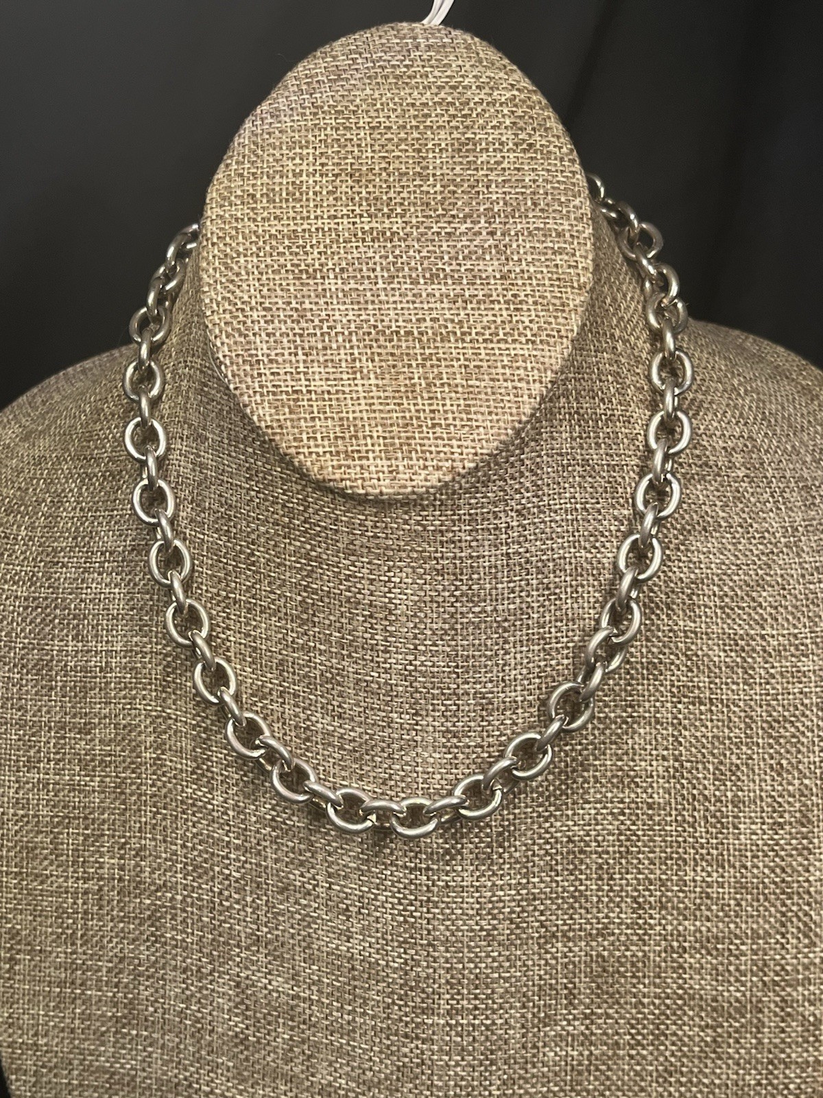 VINTAGE STAINLESS STEEL 16” TOGGLE HEART NECKLACE 10MM ROLO CHAIN