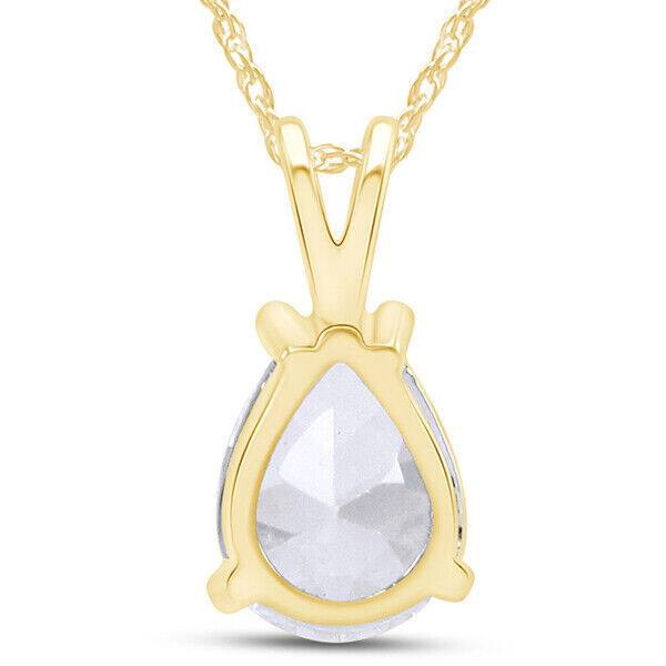 Solitaire Pendant 18″ Necklace In 14K Solid Yellow Gold Pear Cubic Zirconia