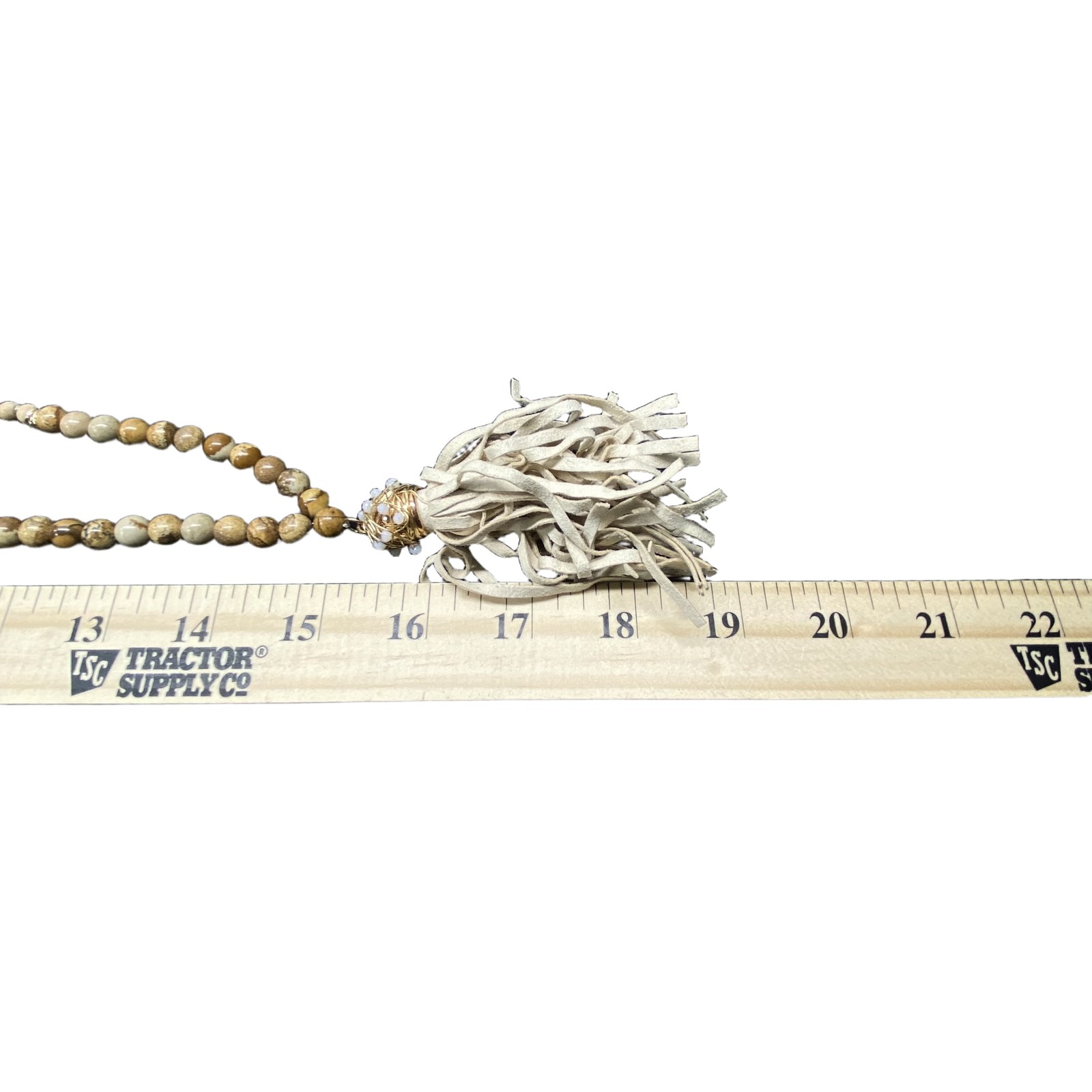 Wood bead Tassel Necklace Womens Beige Brown Boho Beaded Tassel Unique