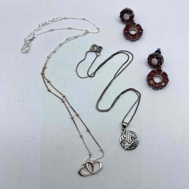 Sterling Silver 925 Jewelry Lot Heart Butterfly Necklaces Red Stone Earrings