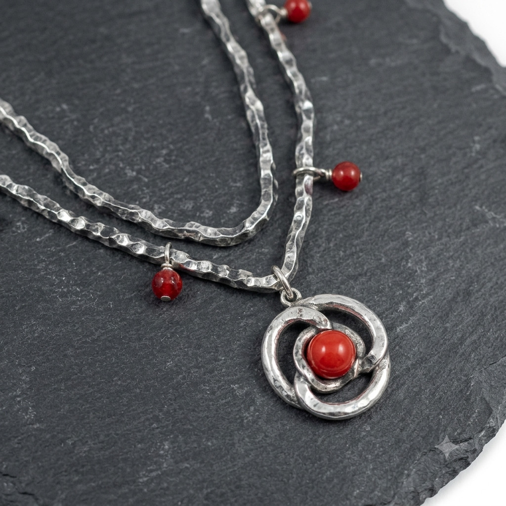 Geometric Red Crystal Pendant Necklace Silver Tone Alloy Chain Women Gif