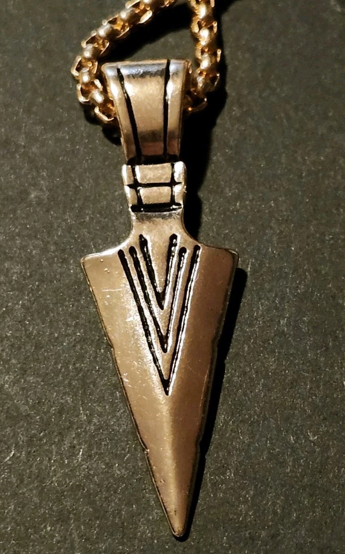 Gold Plated Arrowhead Spear Point Pendant Native Style Venetian Box Chain 22″