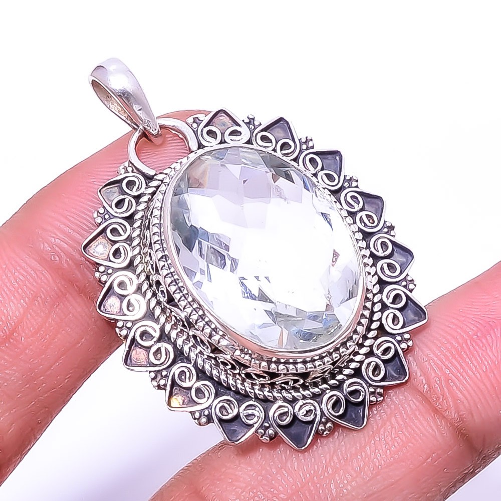 White Topaz Fine Art 925 Sterling Silver Jewelry Pendant 1.76″ P_9395_205_91