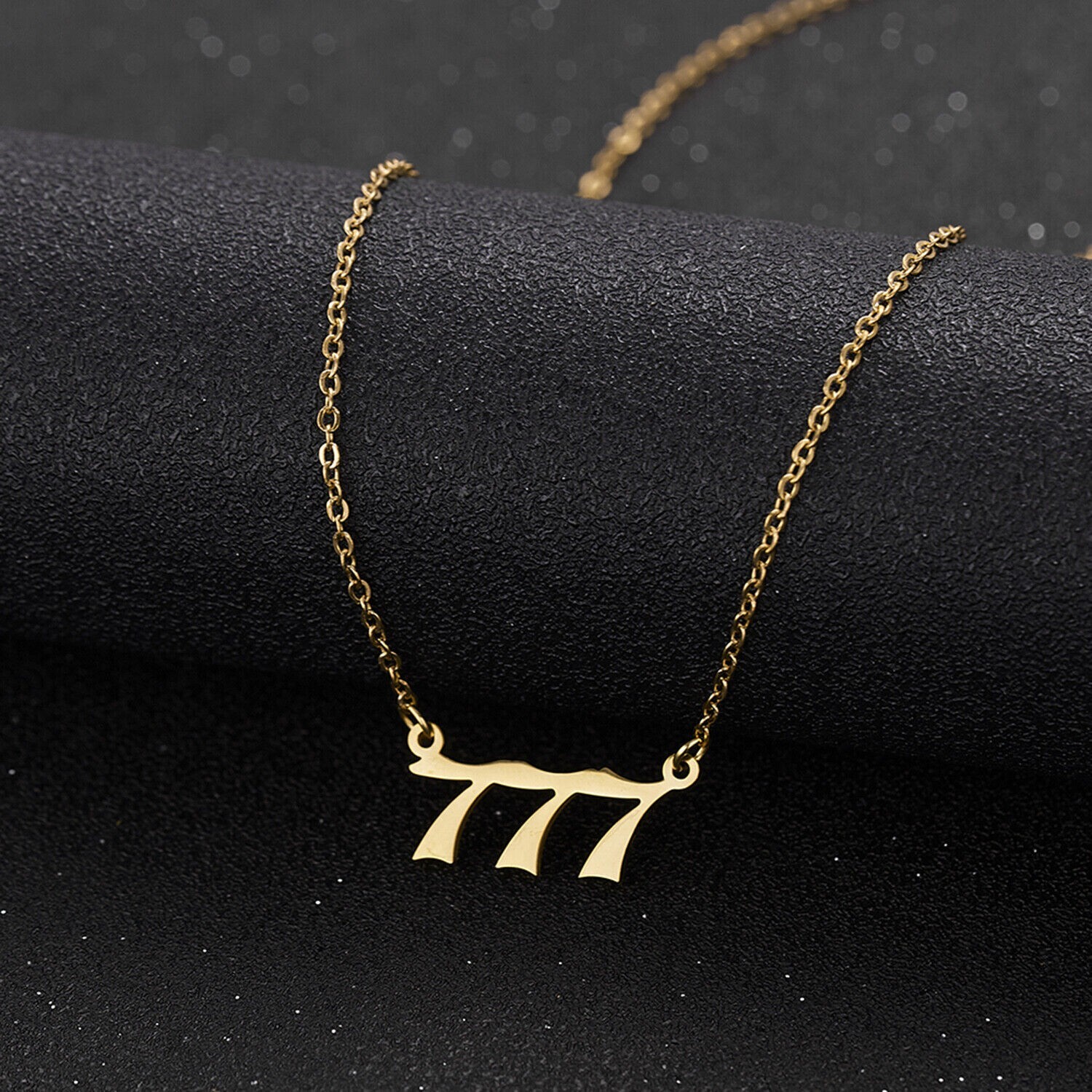 Gold 777 Angel Number Necklace, Jewelry Charms Minimalist Stainless Steel