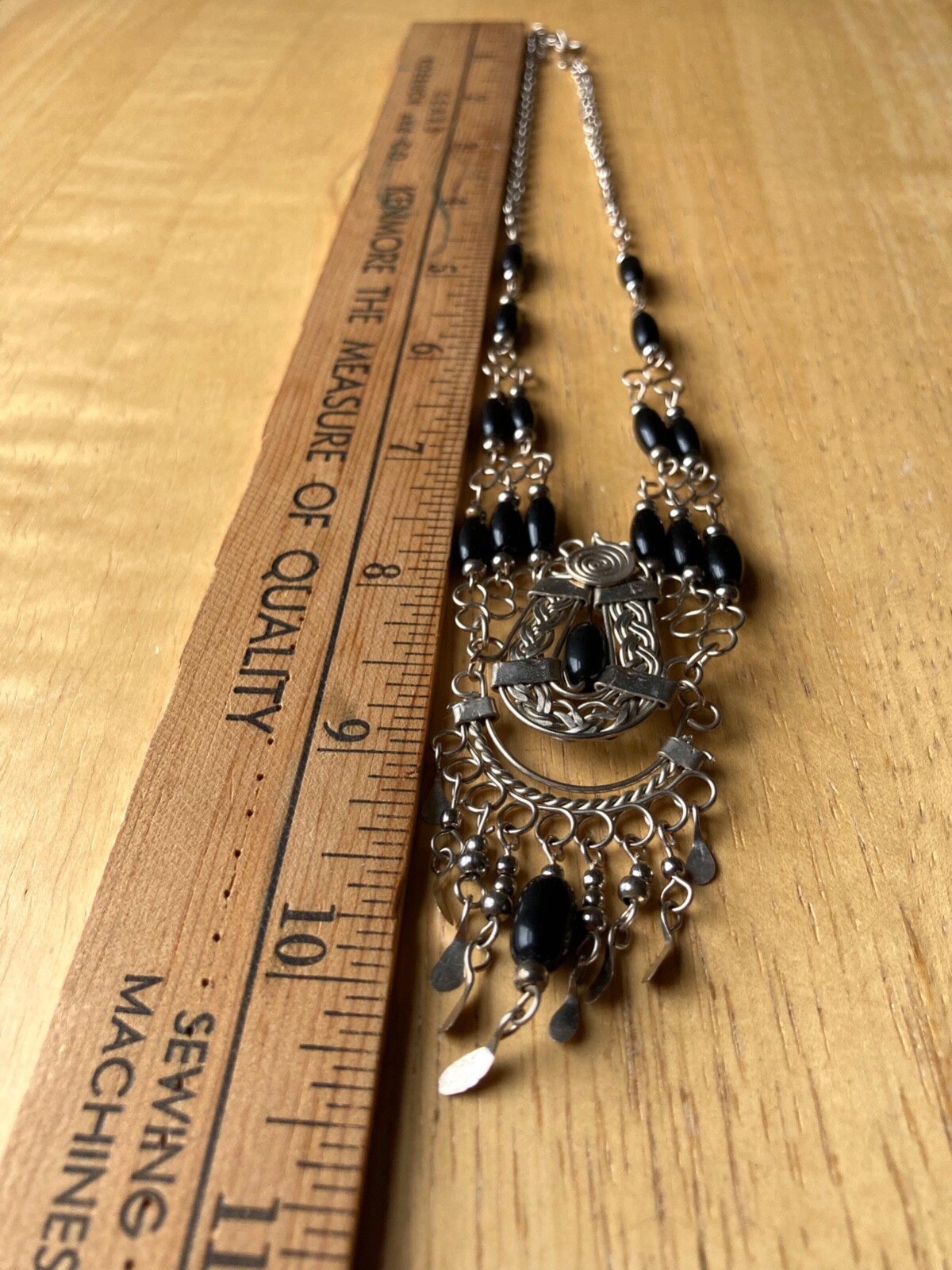 New Handmade Peruvian Alpaca Silver Black Beaded Chocker Necklace 17″ Long