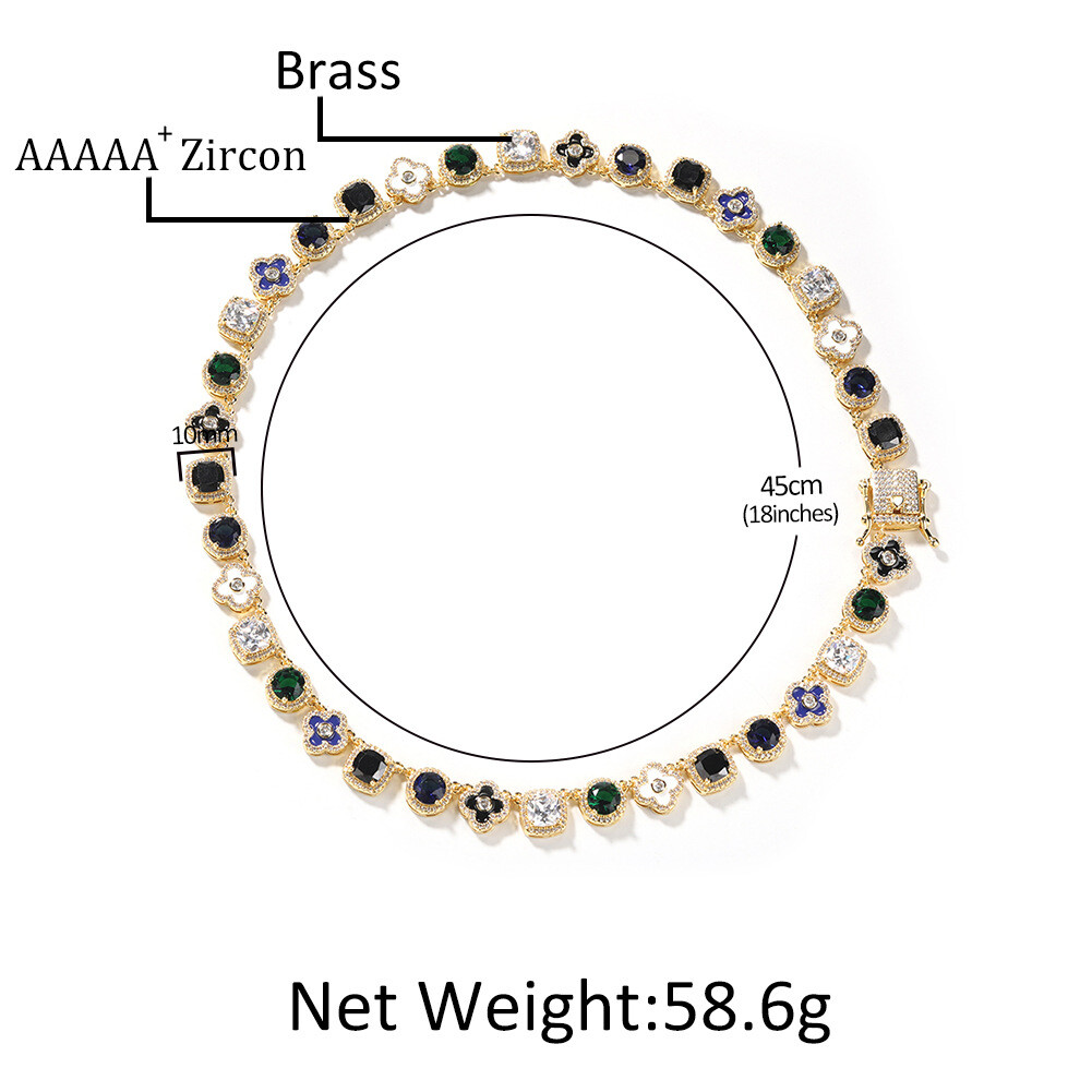 10mm Hip Hop Colorful Oil Drop Cross Tennis Chain Necklace Zircon Choker Jewelry