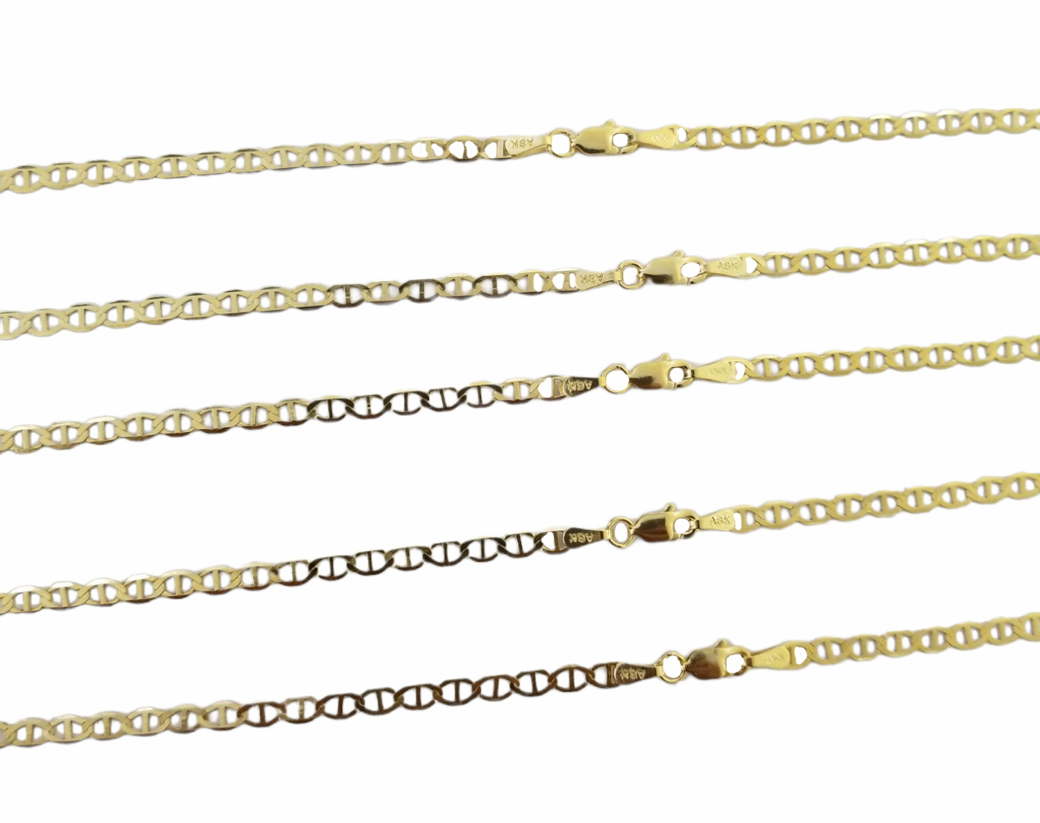 Real 10k Yellow Gold Mariner Anchor Link Chain 3mm Necklace 16 18 20 24 Inch