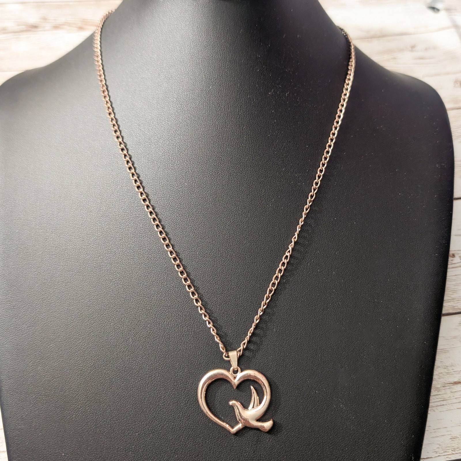 Rose Gold Tone Heart with Dove Necklace