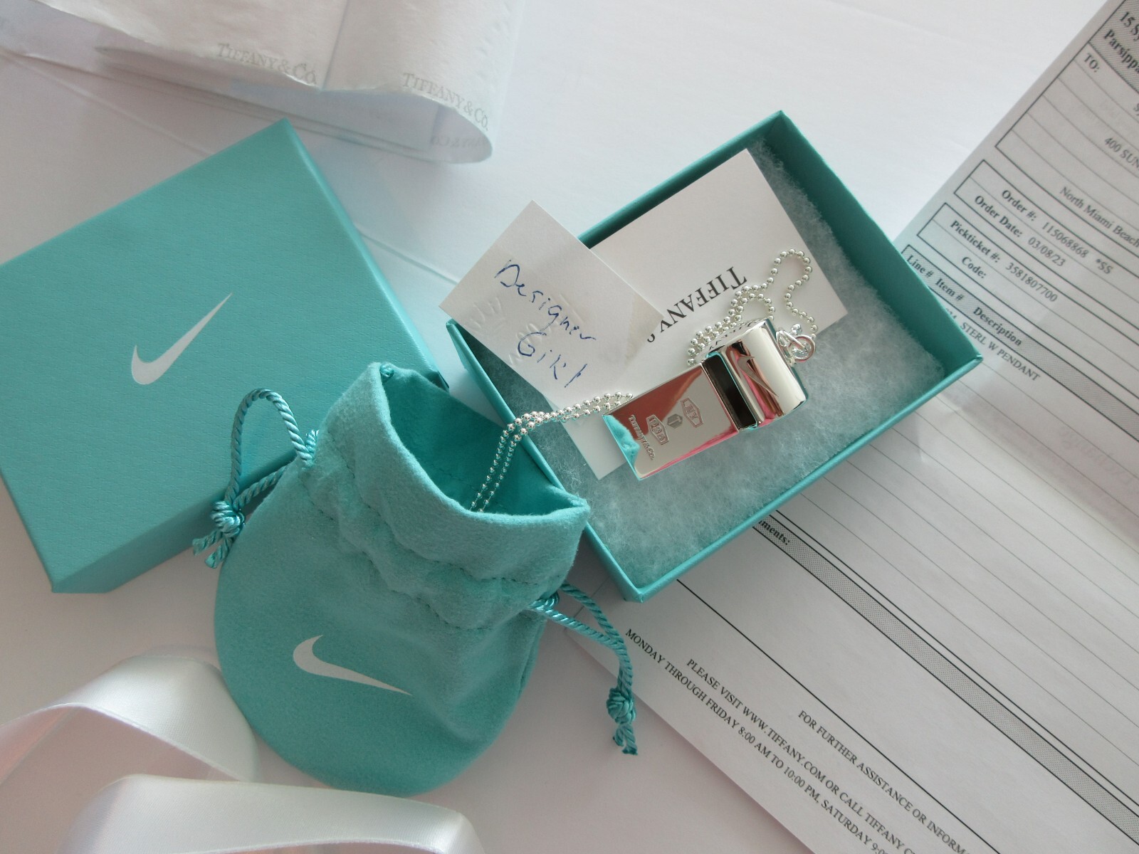 Tiffany and Co. X Nike Collab Sterling Silver Whistle Pendant necklace NEW