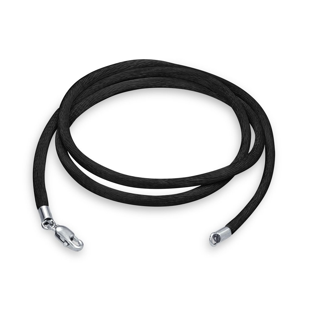 Set Of Three Soft Thin Satin Black Silk Cord Strand Necklace For Pendant Laye…