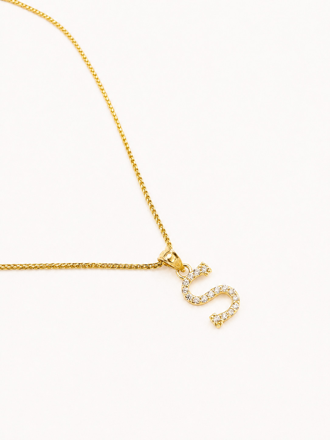 10K Gold Solid Franco Chain S Initial CZ Stone Pendant Set 1mm 16 18 20 22 Women