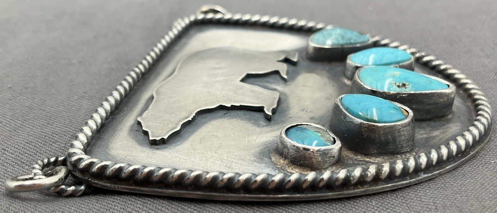 Jenvy Fox Turquoise Sterling Silver Shield Bear Paw Pendant Jewelry Excellent