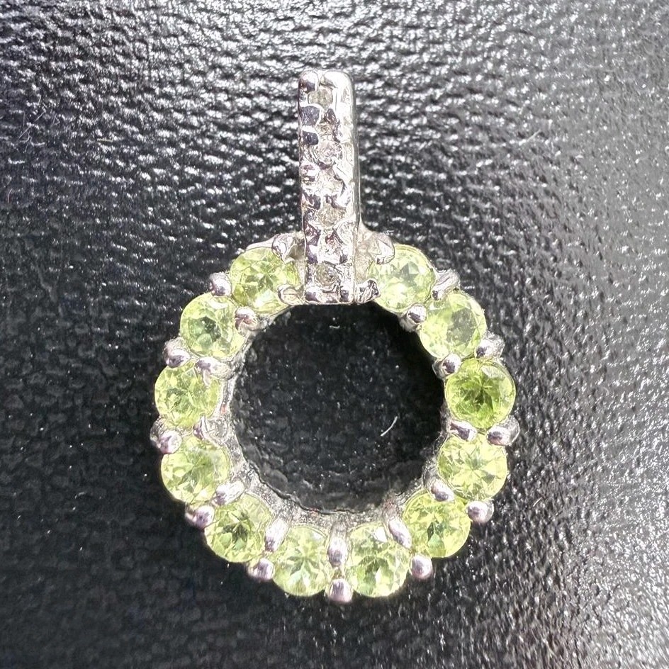 10kt White Gold Eternity Natural Peridot w/ Diamond Pendant Charm w/ Bail