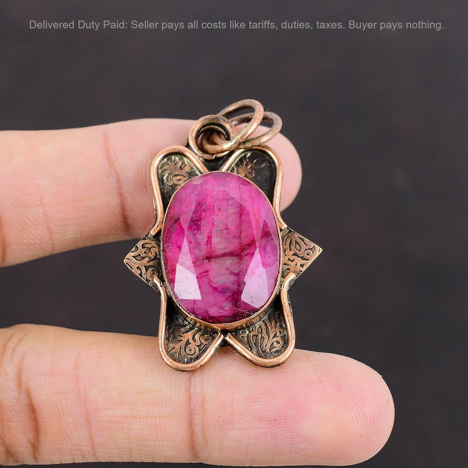 Copper Oval Kashmir Rubi Stone Daughter Art Deco Boho Engagement New Pendant