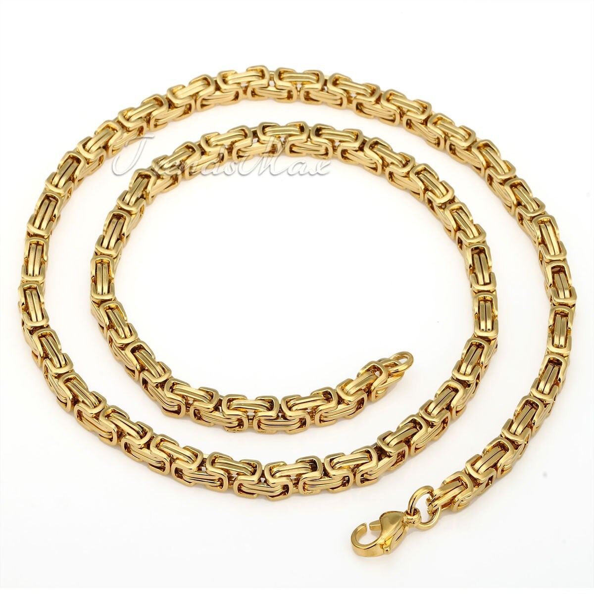 18-30″ MEN Stainless Steel 5mm Silver/Gold Plated Byzantine Box Chain Necklace