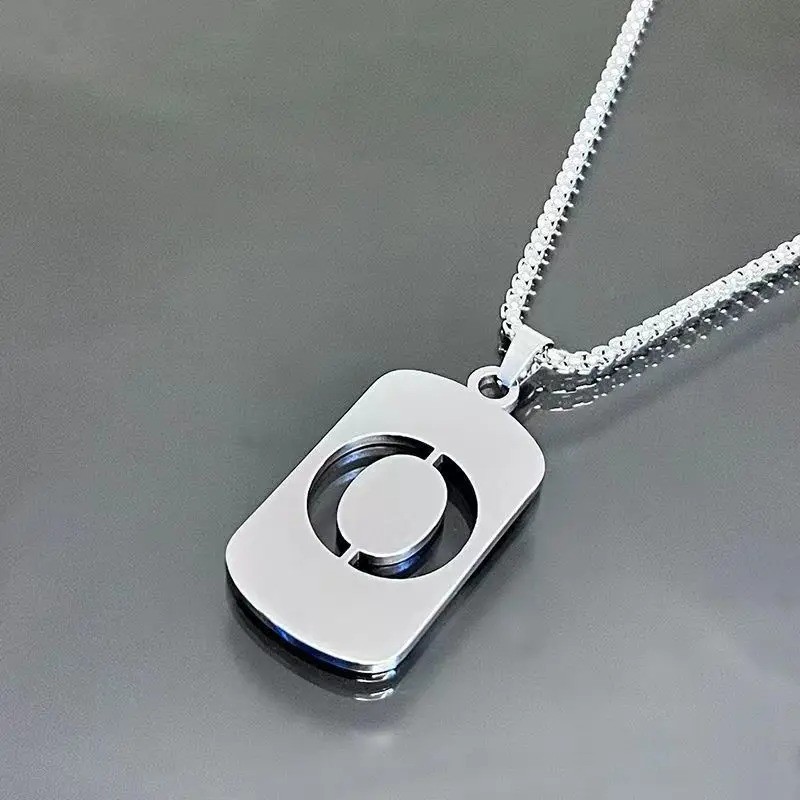 Fashion Punk A-Z Initial Tag Letter Stainless Steel Pendant Necklaces for Men