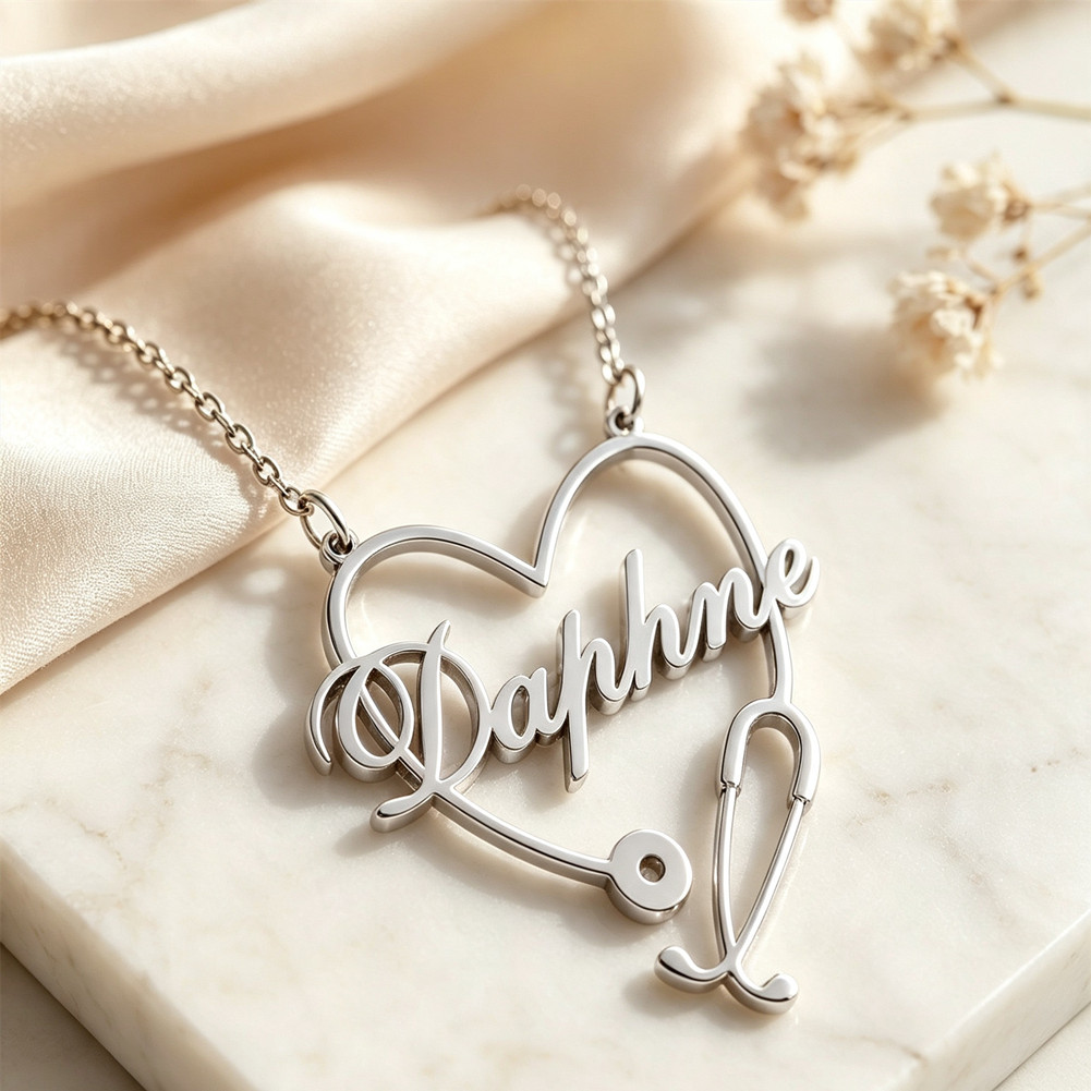 Custom Nurse Necklace with Heart Stethoscope Medical Student Graduation Gift